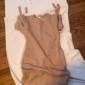 Brown T-shirt dress with strings on sleeves size 8